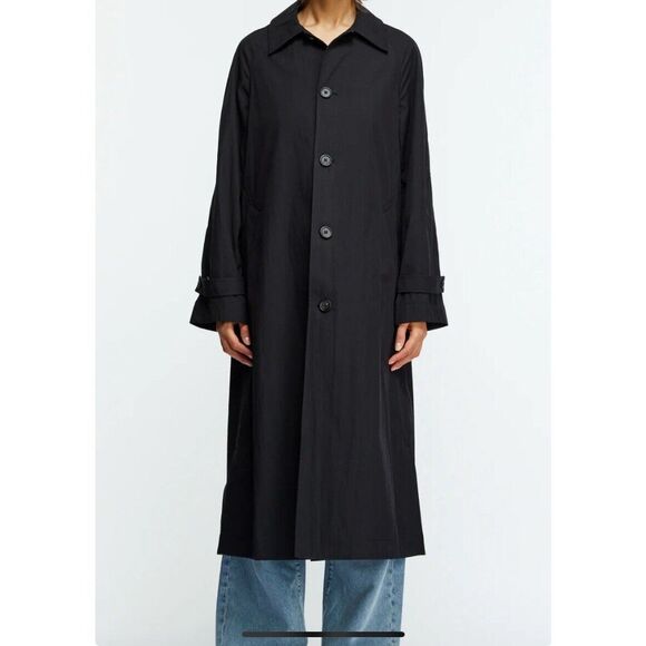 6397 Trench Coat Women’s Medium Black Cotton Nylon Fit Flare Shape Long Sleeves - Picture 2 of 16